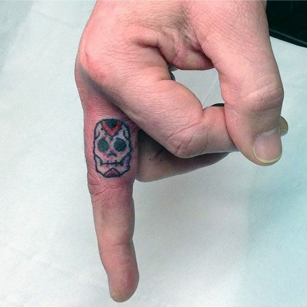 Tiny Mens Small Unique Skull Day Of The Dead Finger Tattoo