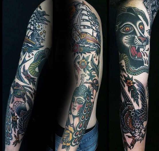 Traditional Sleeve Tattoo On Male