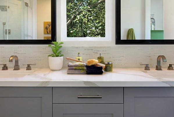 Top 70 Best Bathroom Backsplash Ideas - Sink Wall Designs