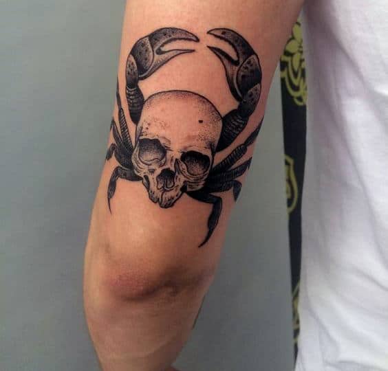 Tricep Mens Skull With Crab Tattoo Design