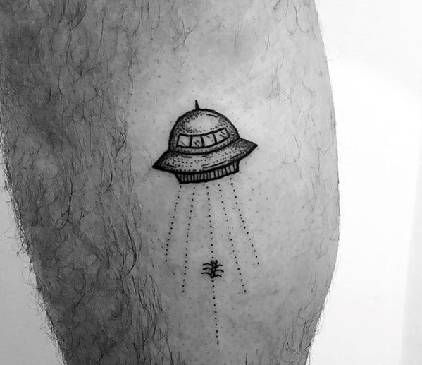 Ufo Space Ship Awesome Simple Male Thigh Tattoos