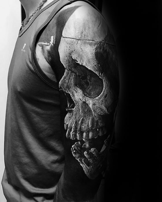 Unique Arm Half Sleeve Mens 3d Skull Tattoo