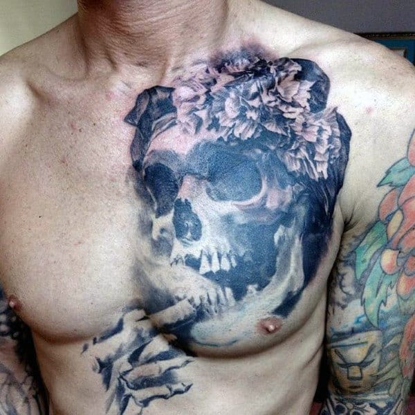 50 Skull Chest Tattoo Designs For Men - Haunting Ink Ideas
