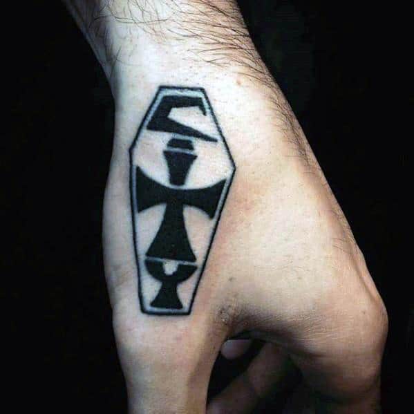 Unique Small Guys Coffin Egyptian Hand Tattoos
