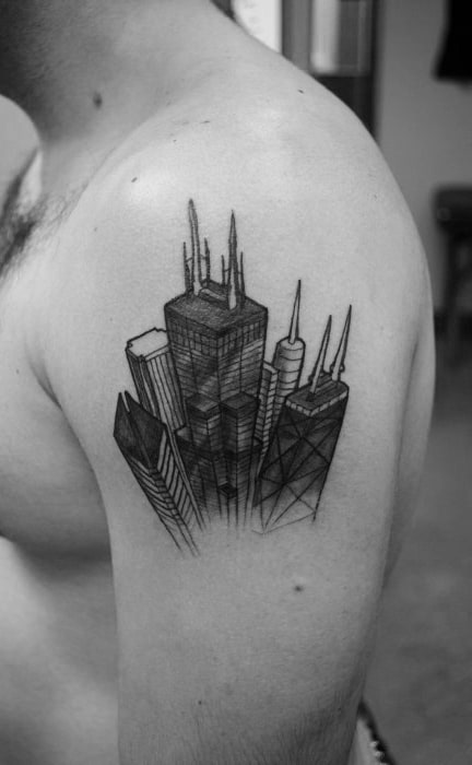 20 Chicago Skyline Tattoo Designs For Men - Urban Center Ink