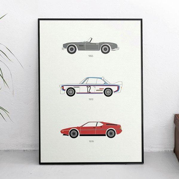 Vintage Car Diagrams Bachelor Pad Decor Framed Poster