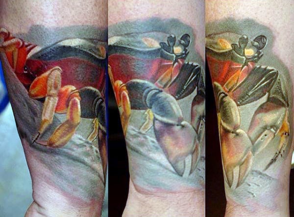 Watercolor Mens Realistic Crab Tattoo On Wrist