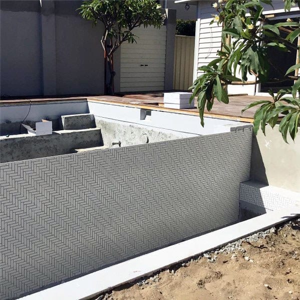 White Pattern Tile Ideas For Backyard Swimming Pool