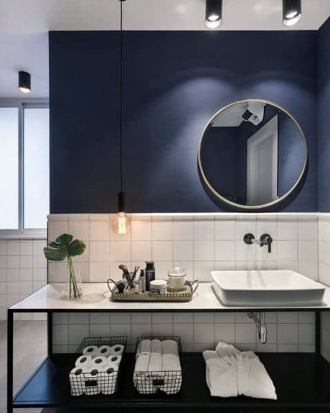 White Tile With Blue Paint Bathroom Idea Inspiration