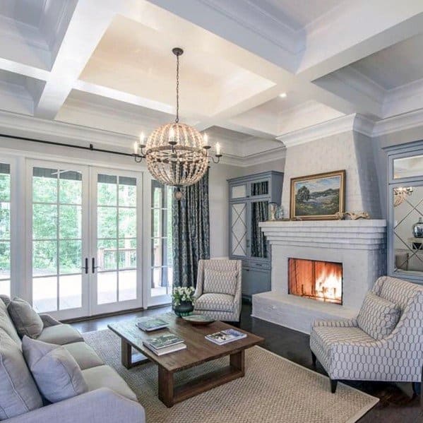White Traditional Home Coffered Ceiling Ideas Next Luxury