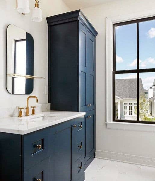 White Walls With Blue Bathroom Vanity Design Ideas