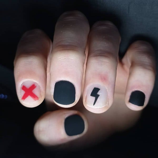 Red X and black lightning nails