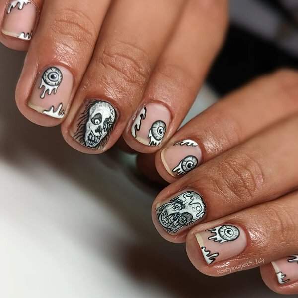 Gothic eyeballs and skull nail art