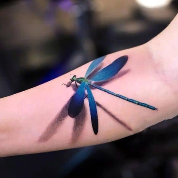 Die dreidimensionale Libelle in der blauen Pracht sieht nur verträumt aus 
