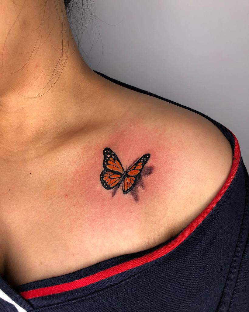 3D Monarch Butterfly Tattoo stefanotattooist