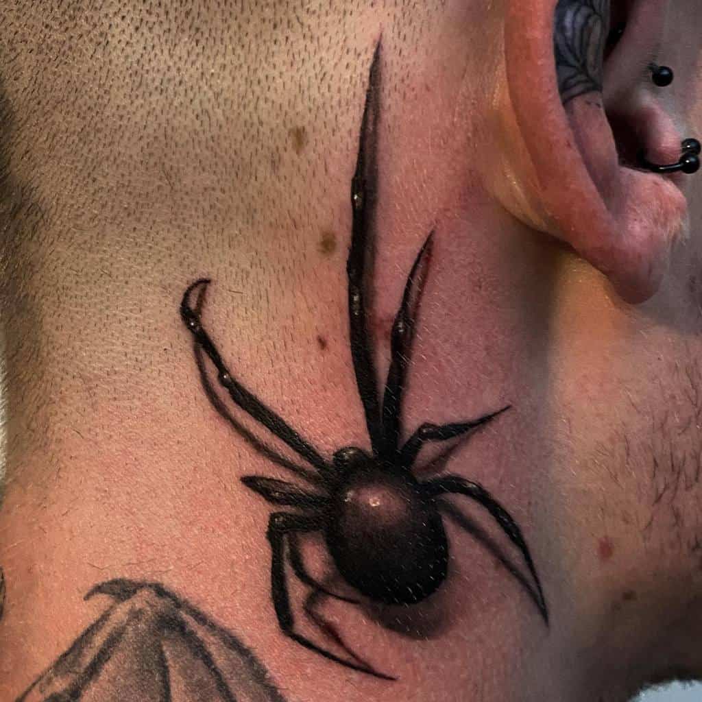 3D Spider Neck Tattoo mitchostattoo
