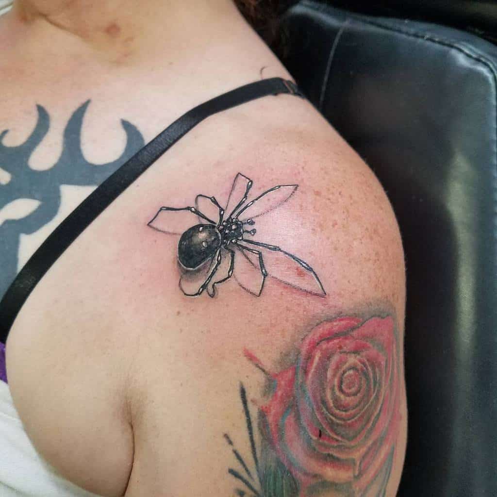 3D Spider Shoulder Tattoo dannysextontattoos