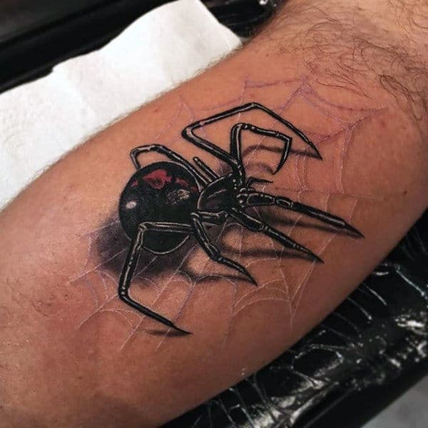 3D Black Widow Spider Tattoo On Forarms For Men