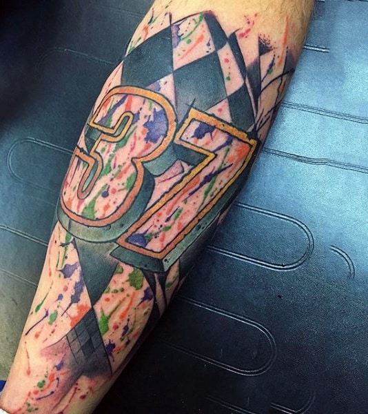 3D Number Watercolor Tattoo On Calves Male