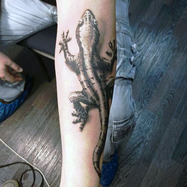 3D Photographic Image Of Lizard Tattoo On Forearms Guys
