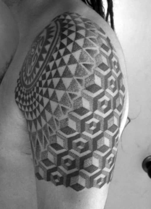3D Triangles And Cubes Male Quarter Sleeve Tattoo