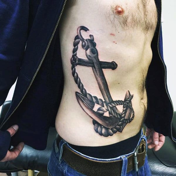 3d Anchor Mens Nautical Rib Cage Side Tattoos