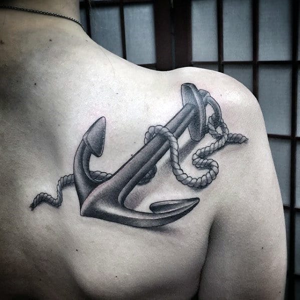 3d Anchor Shaded Mens Cool Back Tattoos
