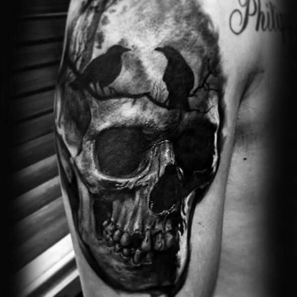 3d Arm Guys Skull Tree Tattoos