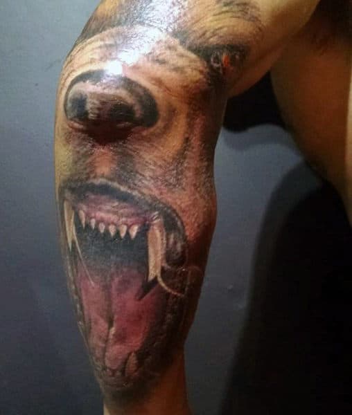 3d Bear Elbow Tattoo For Men