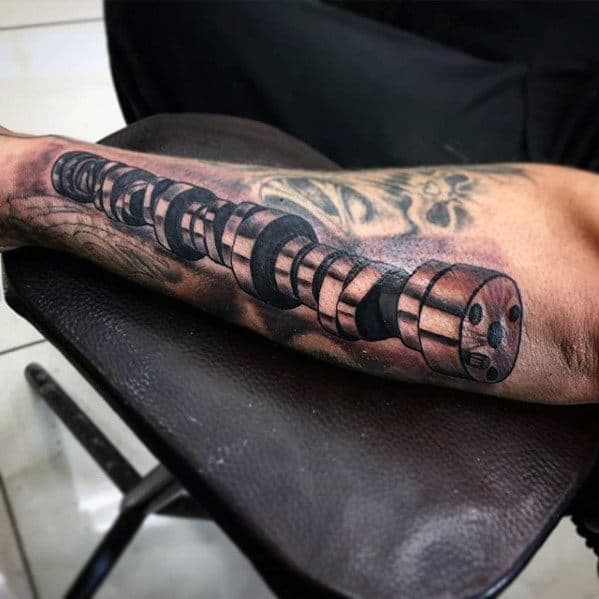 3d Chevy Camshaft Mens Outer Forearm Tattoos
