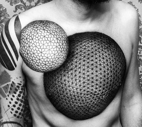 3d Circles Geometric Chest Tattoo Ideas For Gentlemen