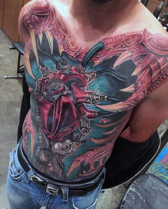 3d Claw Heart Mens Chest Tattoo