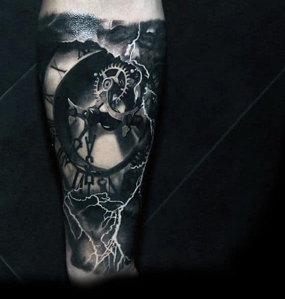 3d Clock Lighting Mens Awesome Forearm Tattoos