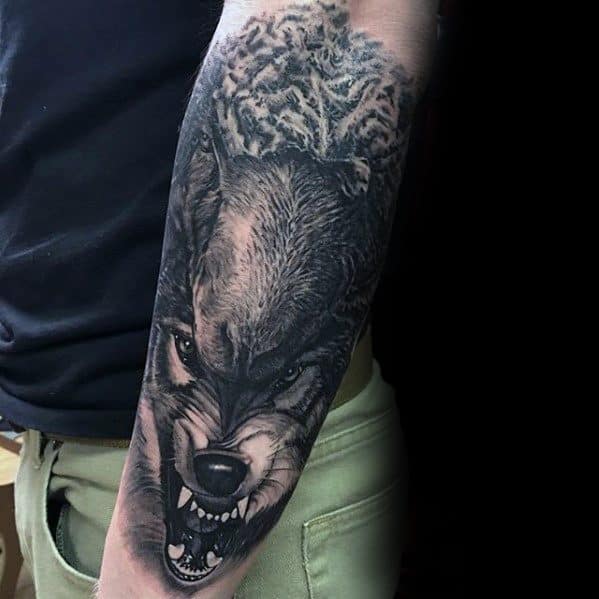 3d Cool Male Wolf In Sheeps Clothing Tattoo Designs On Outer Forearm