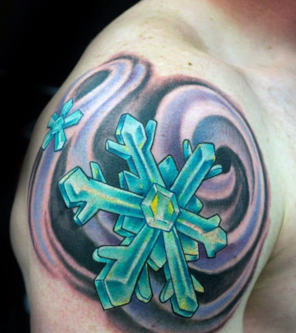 3d Crystal Snowflake Mens Shoulder Tattoos