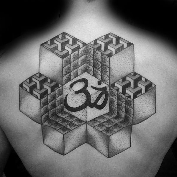 3d Cubes Mens Geometric Om Back Tattoos