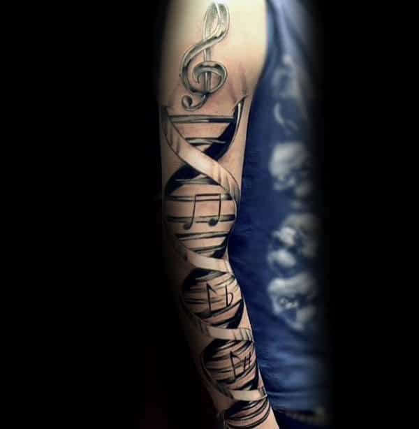 3d Dna Music Note Mens Sleeve Tattoos