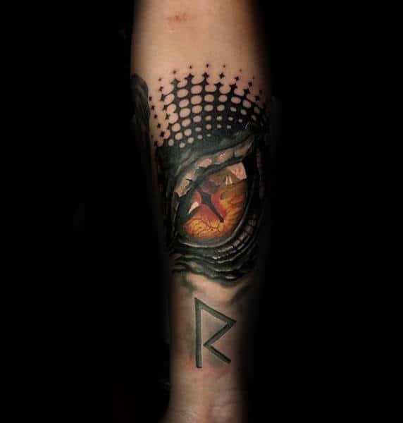 3d Dragon Eye Male Inner Forearm Abstract Tattoo Ideas