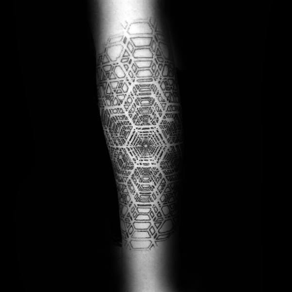3d Factal Negative Space Male Tattoo Design Inspiration On Forearm