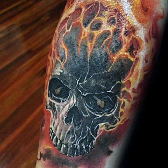 3d Flaming Skull Tattoo Design Ideas For Males Inner Arm