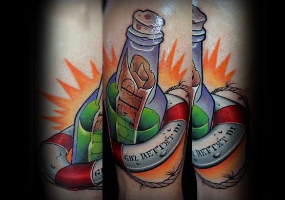 3d Forearm New School Unique Mens Message In A Bottle Tattoos