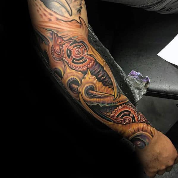 3d Forearm Sleeve Guys Mechanical Gear Tattoo Designs