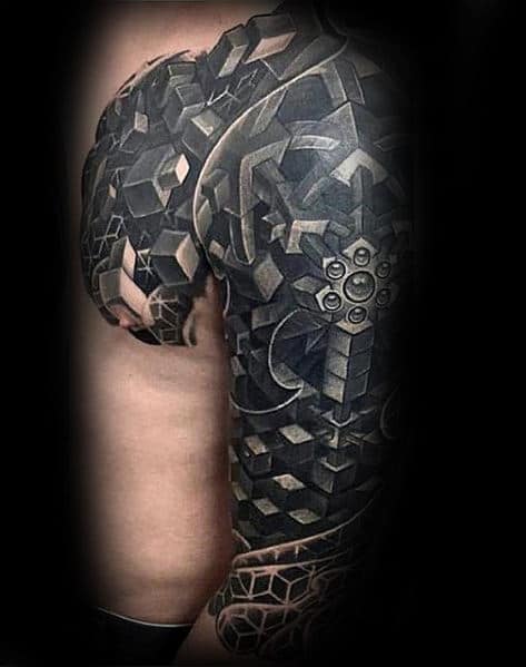 3d Geometric Cubes Modern Mens Cool Chest And Half Sleeve Tattoo