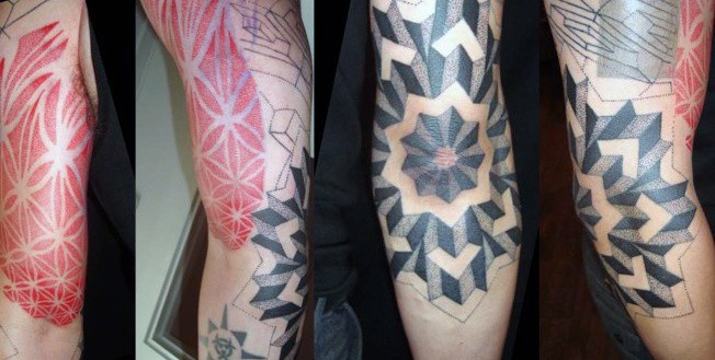 3d Geometric Mens Elbow Tattoos