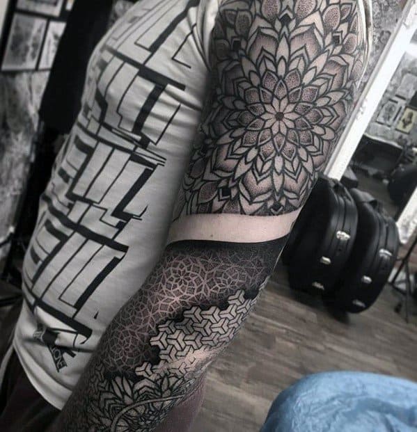 3d Geometric Sleeve Male Tattoo Designs