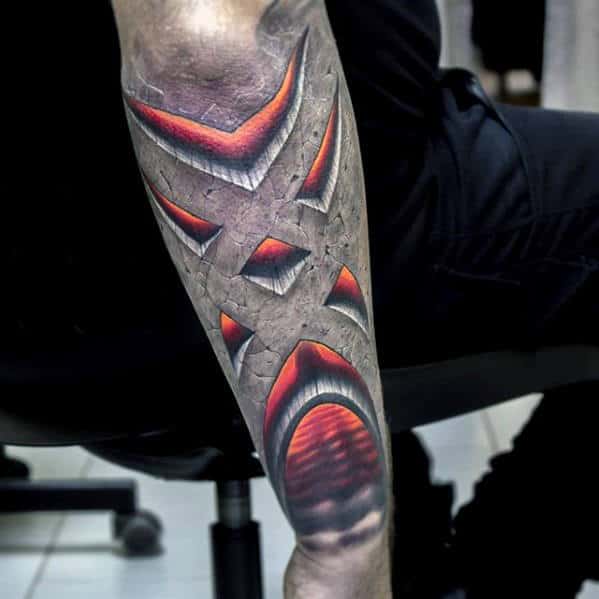 3d Glowing Stone Mens Outer Forearm Sleeve Tattoo