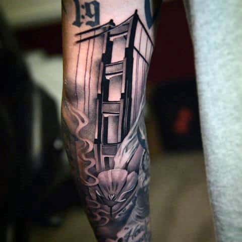 3d Golden Gate Bridge Male Arm Tattoo Ideas
