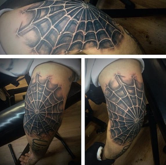 3d Guys Elbow Spider Web Tattoo Design Inspiration