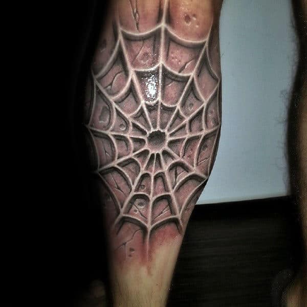 3d Guys Stone Spider Web Leg Calf Tattoos