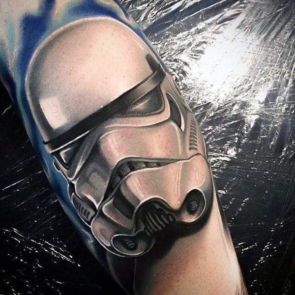 3d Guys White Ink Stormtrooper Realistic Arm Tattoo Designs